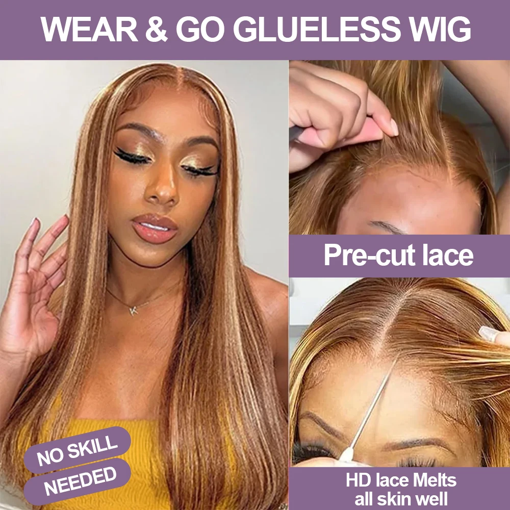 Highlight P4/27 13x4 Glueless Wig Human Hair Straight Lace Front Wig Wear And Go Brazilian Human Hair Lace Front Wigs For Women