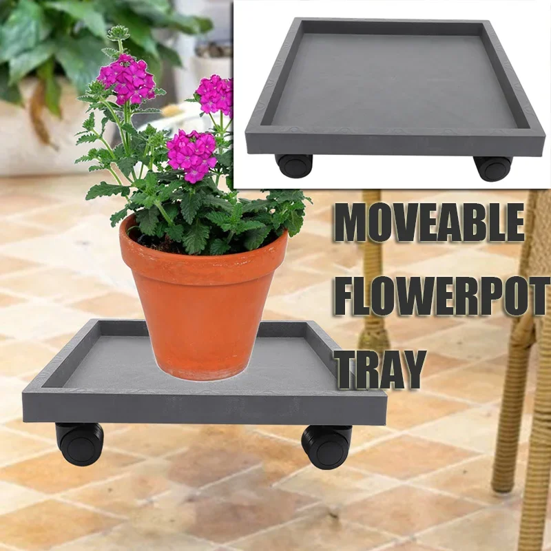 Nice Flower Pot Tray Garden Patio Holder Stand Flowerpot With Wheels Planter Base Resin Raw Material Moving Balcony Heavy Duty C