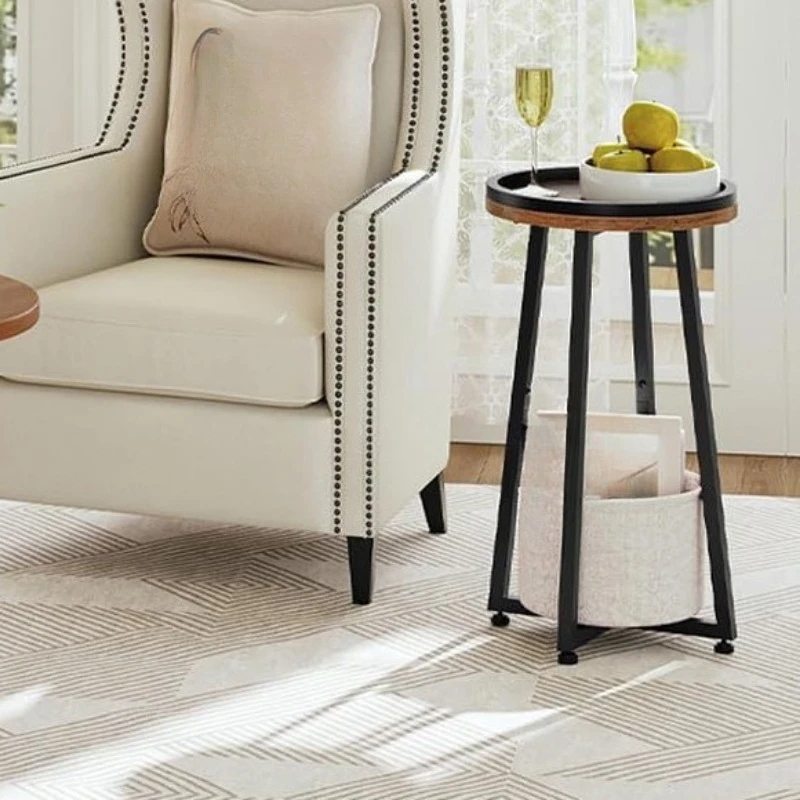 Movable coffee table Small round table with storage basket Bedside table Living room sofa