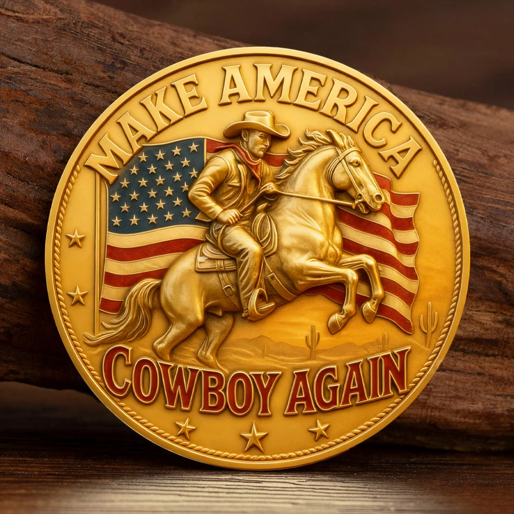 Make America Cowboy Again 2D Printed Gold Plated Collection Coin American Cowboy Spirit Souvenir Coin