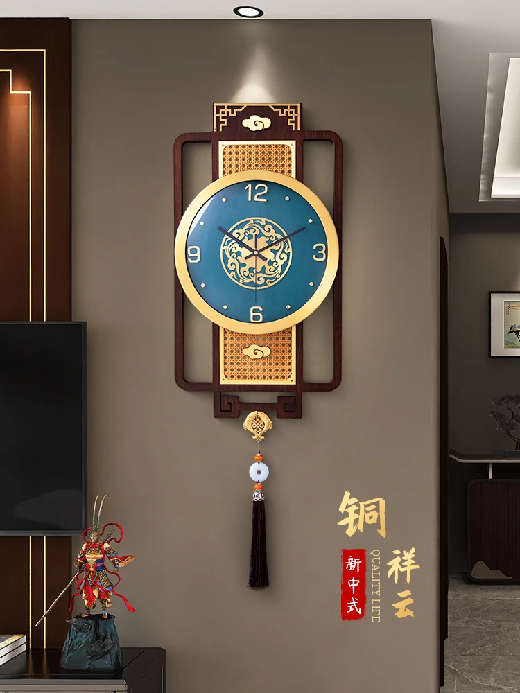 New Chinese wall clock Living room light luxury decorative clock Chinese style household wall-mounted watch creative clock