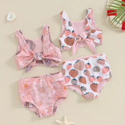 Girls Bikini Beach Swimwear 2 Piece Swimsuits Strawberry/Floral Print Vest PP Shorts Bathing Suits