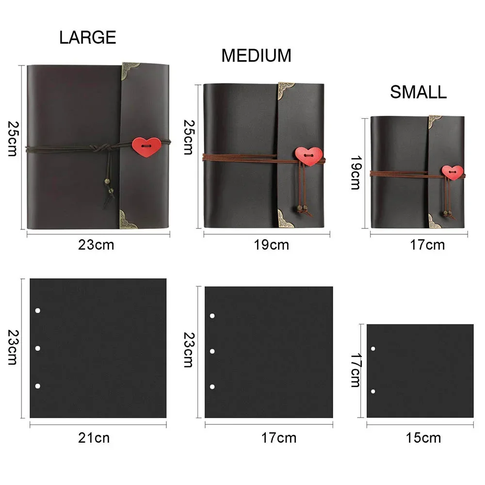Vintage Leather Photo Album, DIY Scrapbook, Black PagesTravel Record Book, Wedding Guest Book, Valentines Anniversary, Christmas