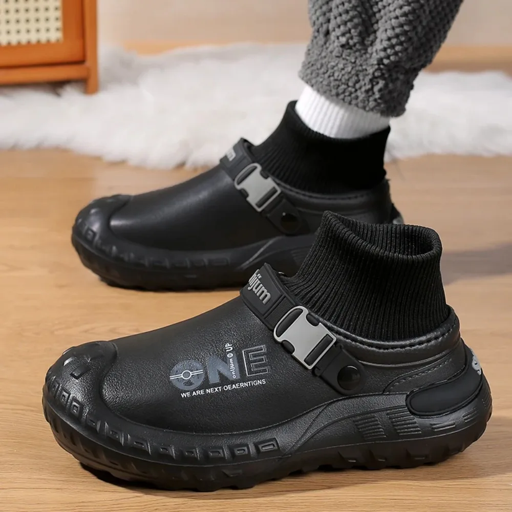 أحذية قطنية رجالية شتاء دافئ نعال قماش في الهواء الطلق داخلي مقاوم للماء أحذية رجالية عادية الشيف النعال الرجال نعال من القطن