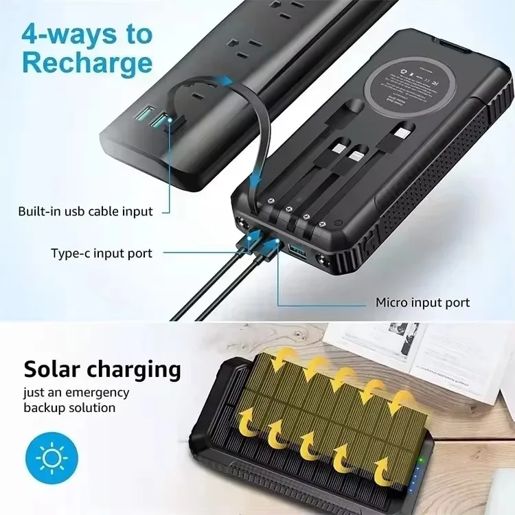 100% Original Power Bank - Wireless Charging & Solar Charger | 20000mAh Fast Charge Portable Battery for iPhone/Android Phones