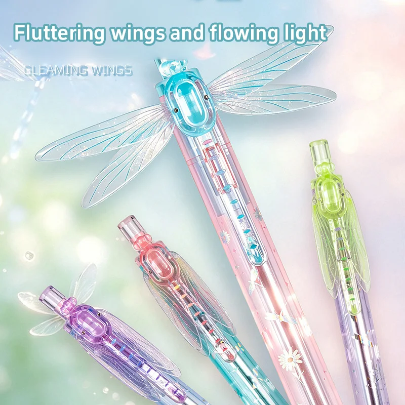 Winged Dragonfly Retractable Gel Pen 0.5mm Black Ink Quick Dry Writing Pens Ball Tip Smooth Neutral Ink Pen Stationery Supplies