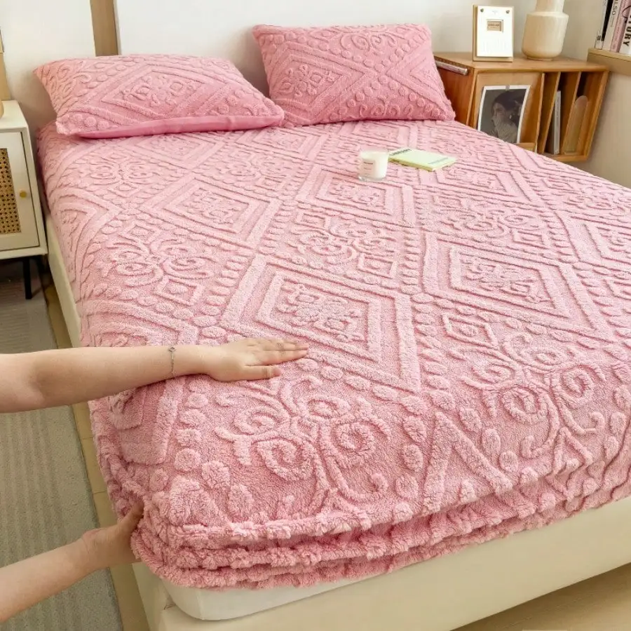 Vintage European Floral Pattern Velvet Fitted Sheet, Extra Deep Pocket Fits 6-12 Inch Mattress