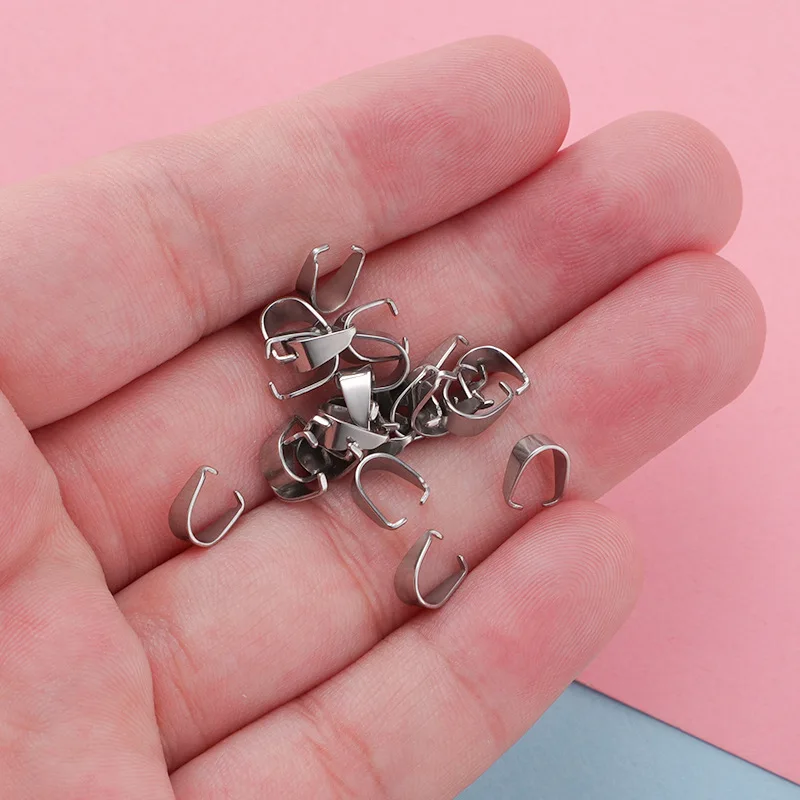 50Pcs/Lot  3*7mm  Stainless Steel Pendant Clips Clasps DIY Pinch Clip Bail Connector Jewelry Findings