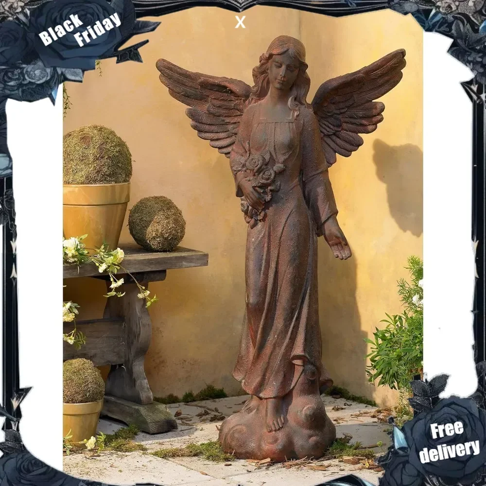 Large Tall English Tudor Angel Garden Statue Sculpture Catholic Religious Holy Decor Outdoor Garden Front Porch Patio Yard