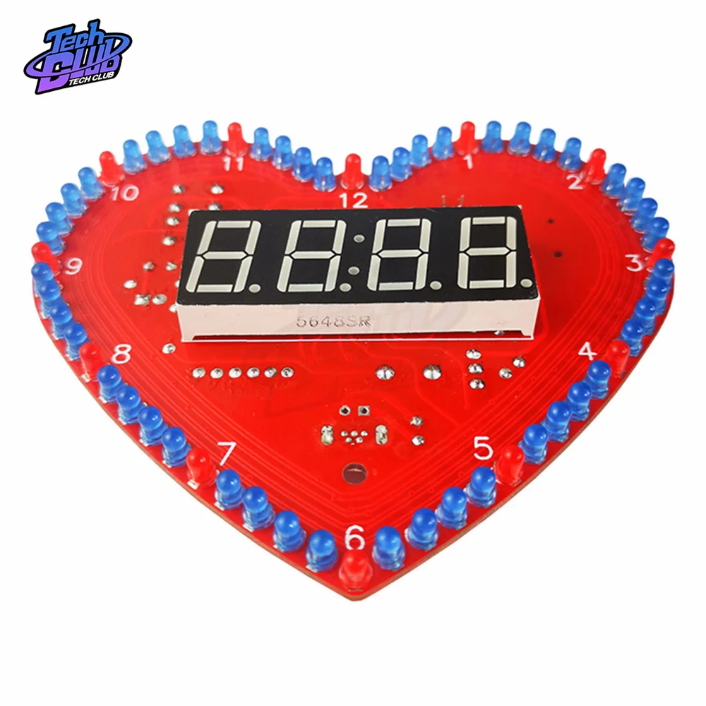 DIY Led Module Heart Shaped 4-Digit Clock Date/Time/Temperature/Week Alarm Clock Music Soldering Suite for Festival Decoration