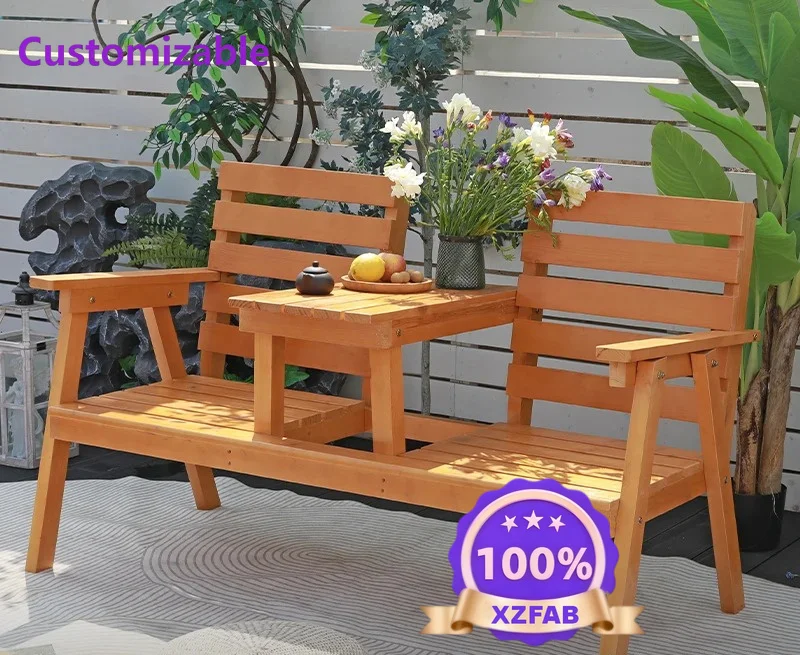 Factory Direct 2026 Indoor furniture courtyard rest preservative wood tables and chairs double solid wood back chairs balcony