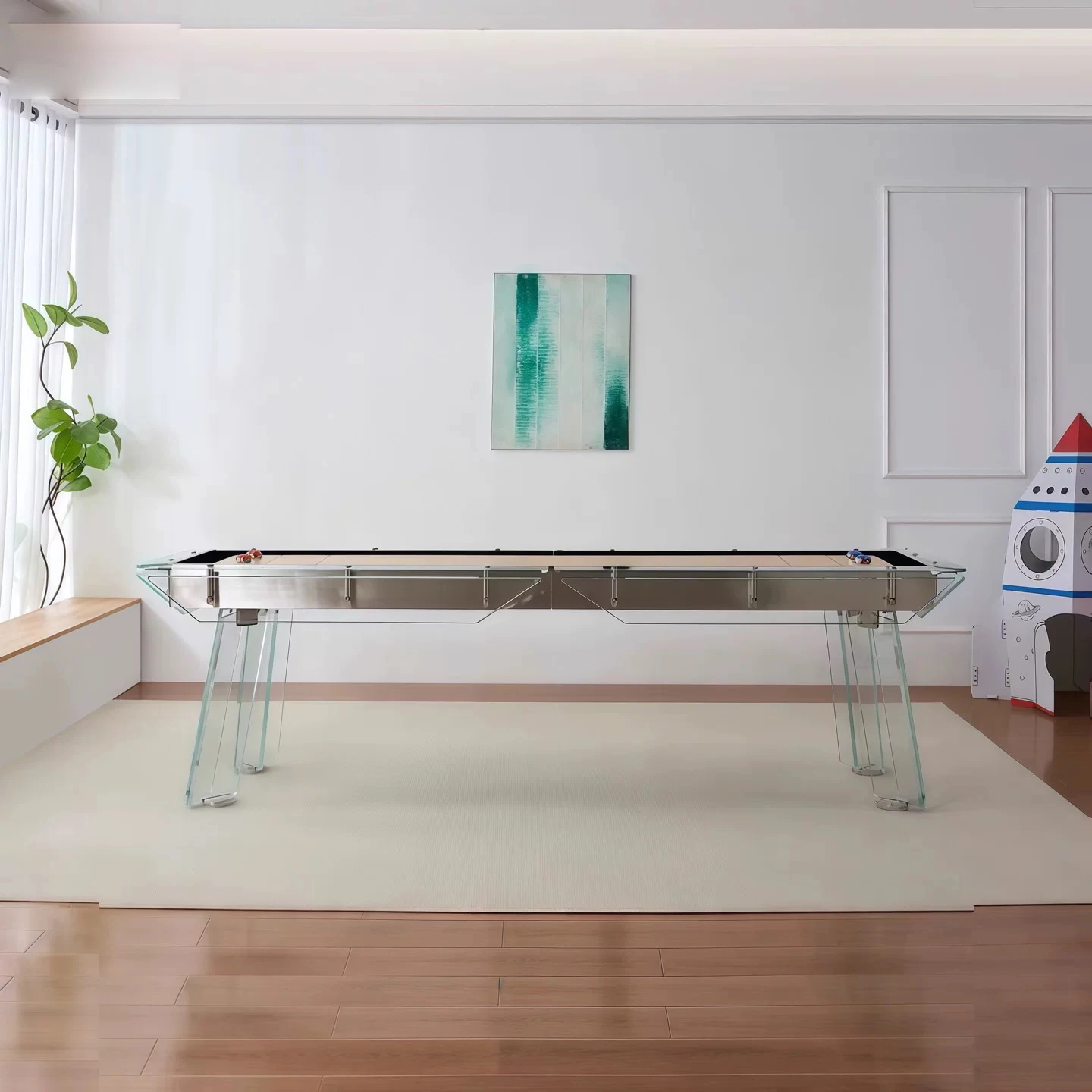 2026 High Quality 9ft Luxury Solid Wood Stainless Steel Clear Glass Shuffleboard Game Table Eco-Friendly Durable Family Indoorpr