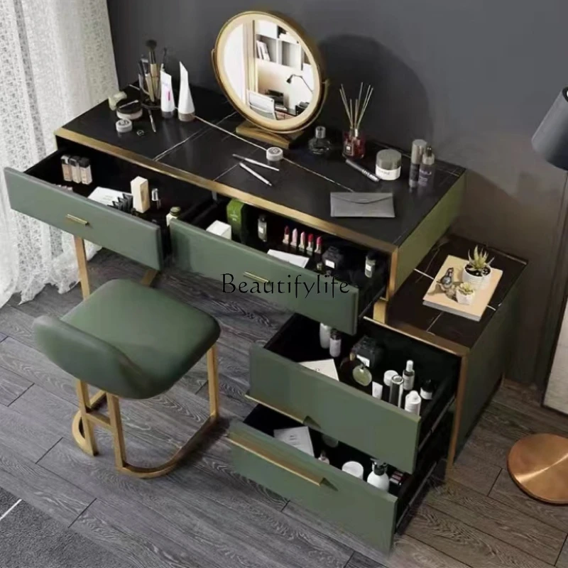 

13Modern Minimalist Bedroom Stone Plate Dresser High-Grade Small Apartment Integrated Solid Wood Makeup Table