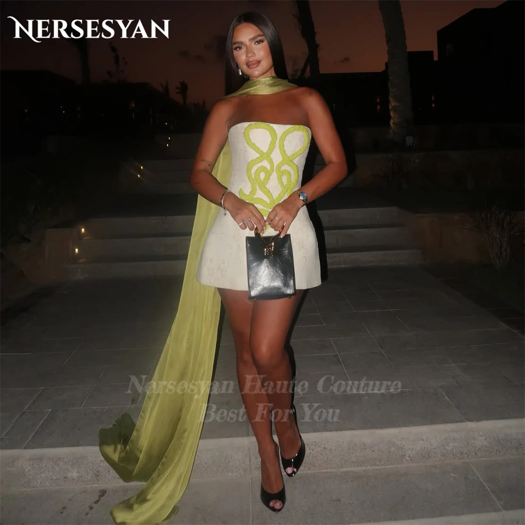 

Nersesyan Sexy Lace Prom Dresses Off Shoulder Green Hemp Rope Mini Guest Dress Appliques Special Occasion Party Gowns Customized