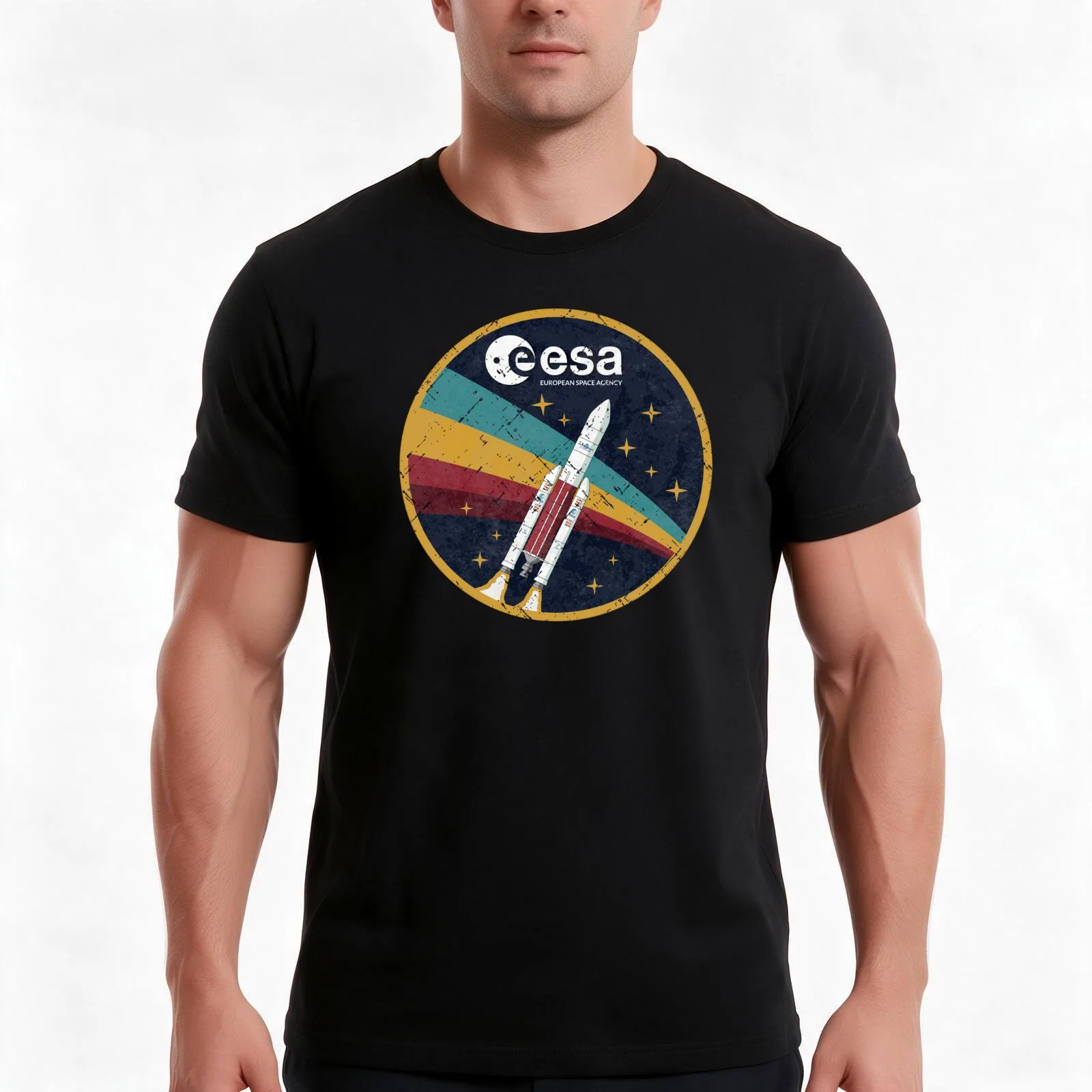 Vintage Space Agency Emblem T-Shirt, Summer Casual Cotton Tee, Oversized Streetwear Tops, Vintage Graphic Print, 100% Cotton