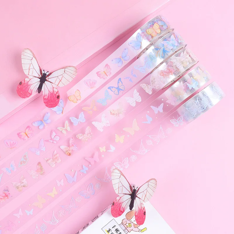 5Pcs Transparent Butterfly PET Tape DIY Scrapbook Album Decor Student Stationery 15mm*2m