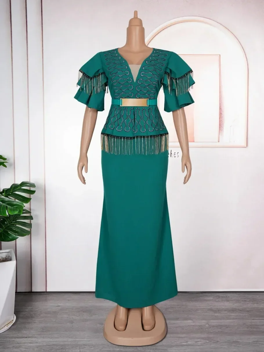 فساتين حفلات الزفاف الأفريقية الأنيقة المخصصة مقاس كبير للنساء للخريف الأفريقي برقبة على شكل حرف v فستان طويل ماكسي لعيد الميلاد Dre