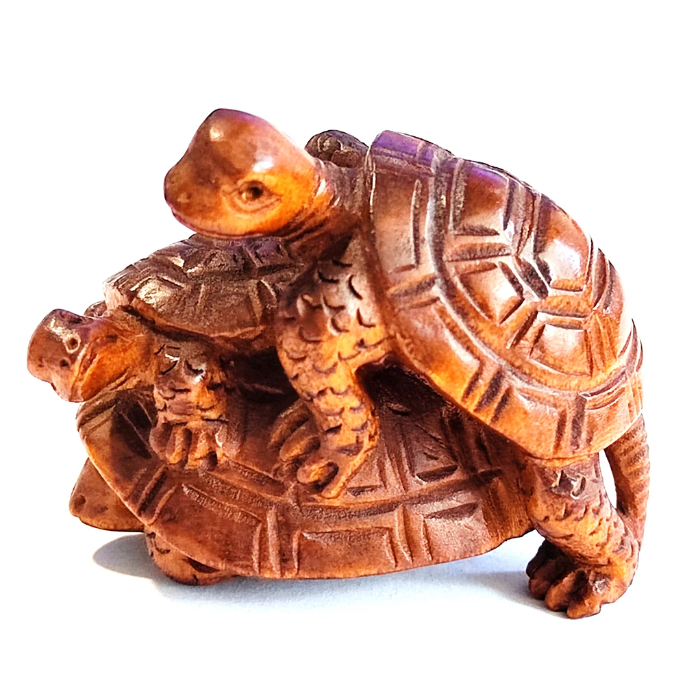 

Y8696 - 2 "резная вручную японская клюшка Netsuke - 3 черепахи