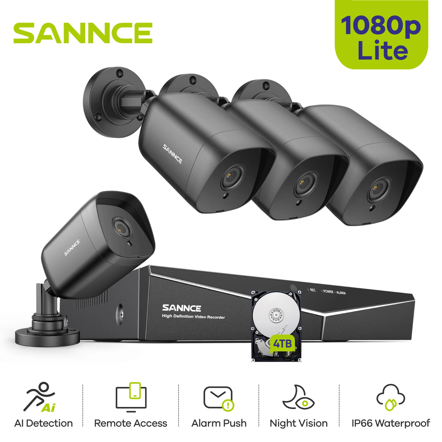 SANNCE 1080P CCTV System 4CH Video Surveillance Kit for Home 1080P-N DVR 4PCS 1280TVL 1080P Outdoor Security Camera 1TB