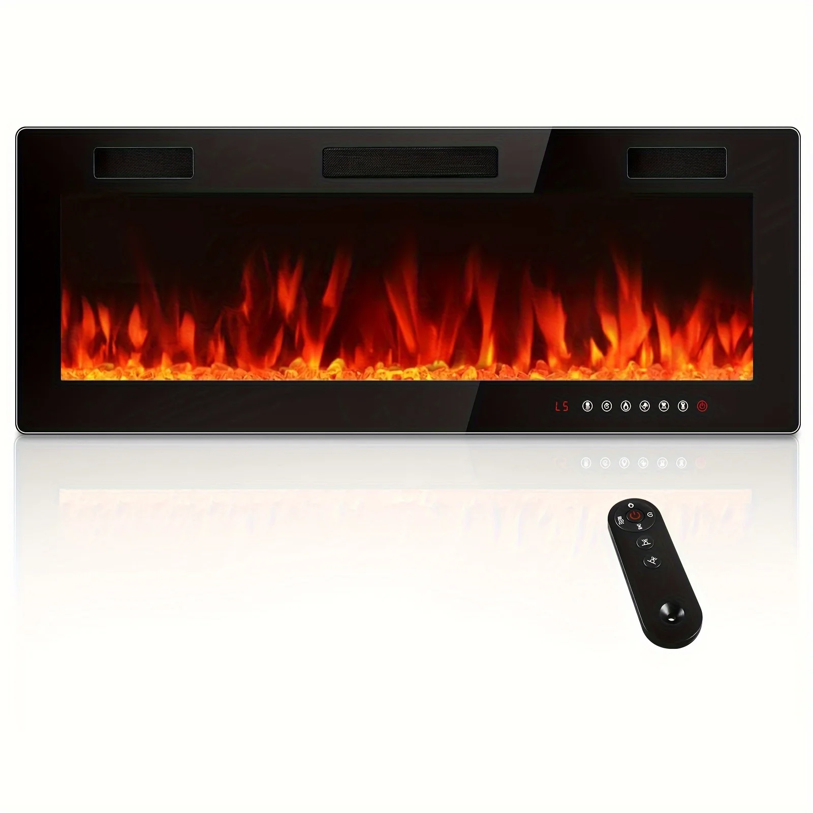 

36 Inch Electric Fireplace Recessed And Wall Mounted, 750/1500W Fireplace Heater And Linear Fireplace, 12 Adjustable Flame Color