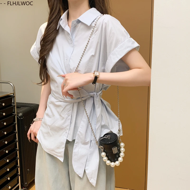 Chemises blanches en coton et lin, hauts péplum à lacets, mignons et doux pour filles du japon, rétro, solides, amples, décontractés, taille fine, chemisiers Design Chic Y2K