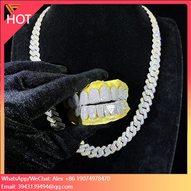 

Iced Out Hop Grillz Deep Perm Cut Diamond Teeth 8 Top 8 Bottom Gold Plated 925 Sterling Sliver Custom Vvs Moissanite Grillz