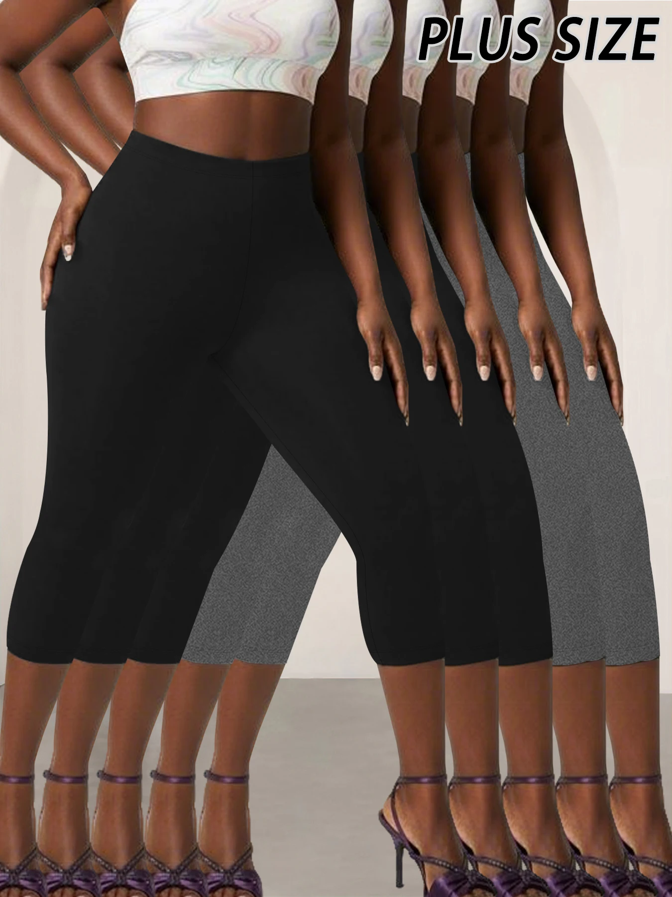 

5 Pack Plus Size Super Soft capri pants For Women, No See Through Workout Running Yoga Athletic Leggings
