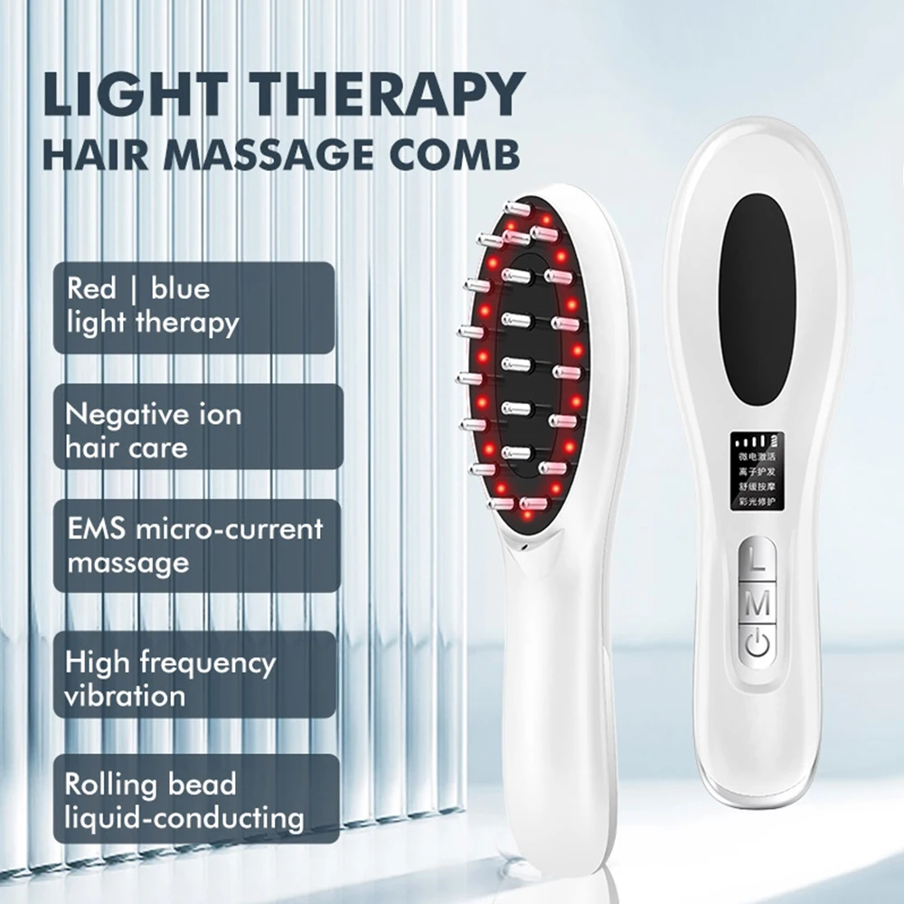 EMS Microcurrent Electric Scalp Massage Comb For Hair Growth Blue Red Light Therapy Nourish Hair Vibration Head Massager Brush