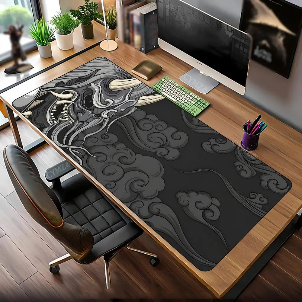 Japanisches Geister-Samurai-Gaming-Mauspad, Schreibtischunterlage, Gummi, rutschfest, langlebiges Schreibtischzubehör, Tastatur-Desktop-Pads, Mauspad-Teppich
