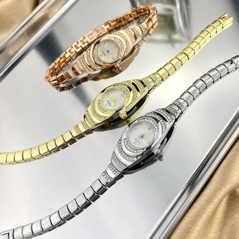 ساعة نسائية أنيقة موضة فاخرة حجر الراين السيدات ساعات كوارتز سوار ساعات المعصم Reloj Para Mujer Relogio Feminino