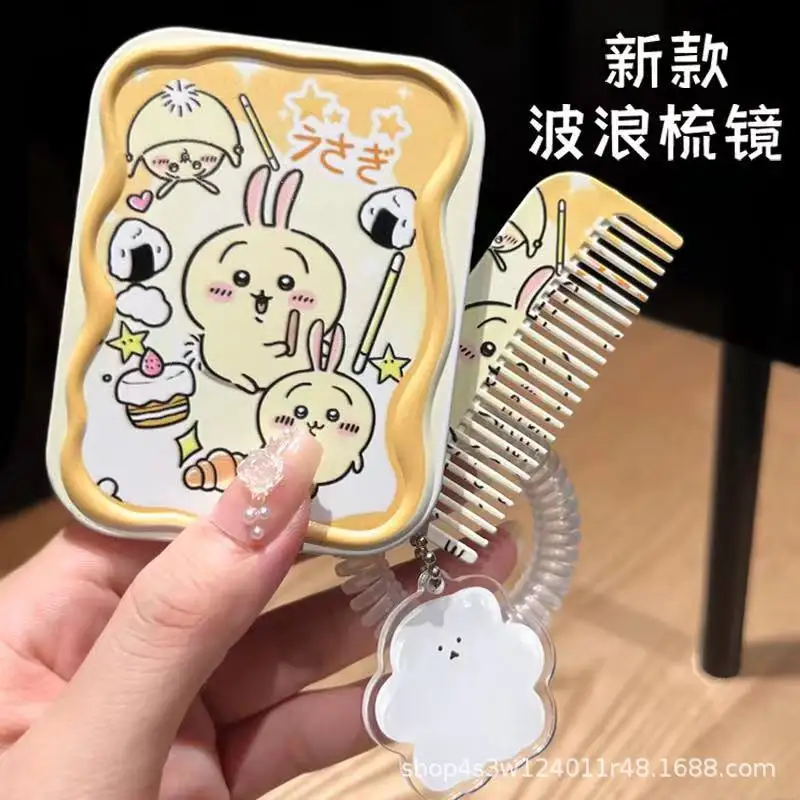 인스 애니메이션 신상 소형 사무실 거울 화장 거울 휴대용 접이식 화장 거울 빗 세트 포켓 거울 수업용 여학생 선물