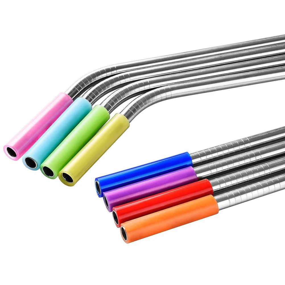 

8pcs Straw Set Reusable Curved Drinks Straw Straws Curved Drinking Straws Eco Friendly Bar Accessories with Brush