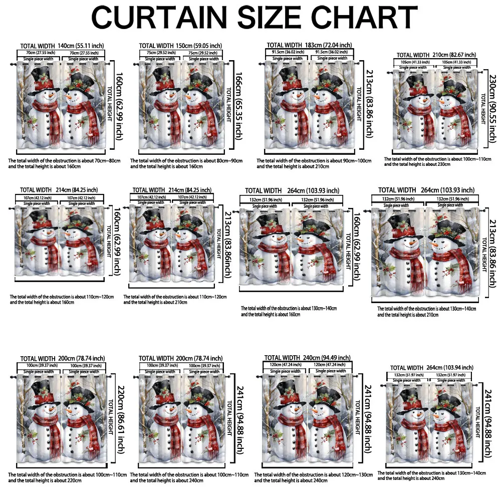 2pcs Christmas Snowman Pattern Perforated Double Door Curtains Light Blocking Window Drapes For Living Bedroom Holiday Festiv