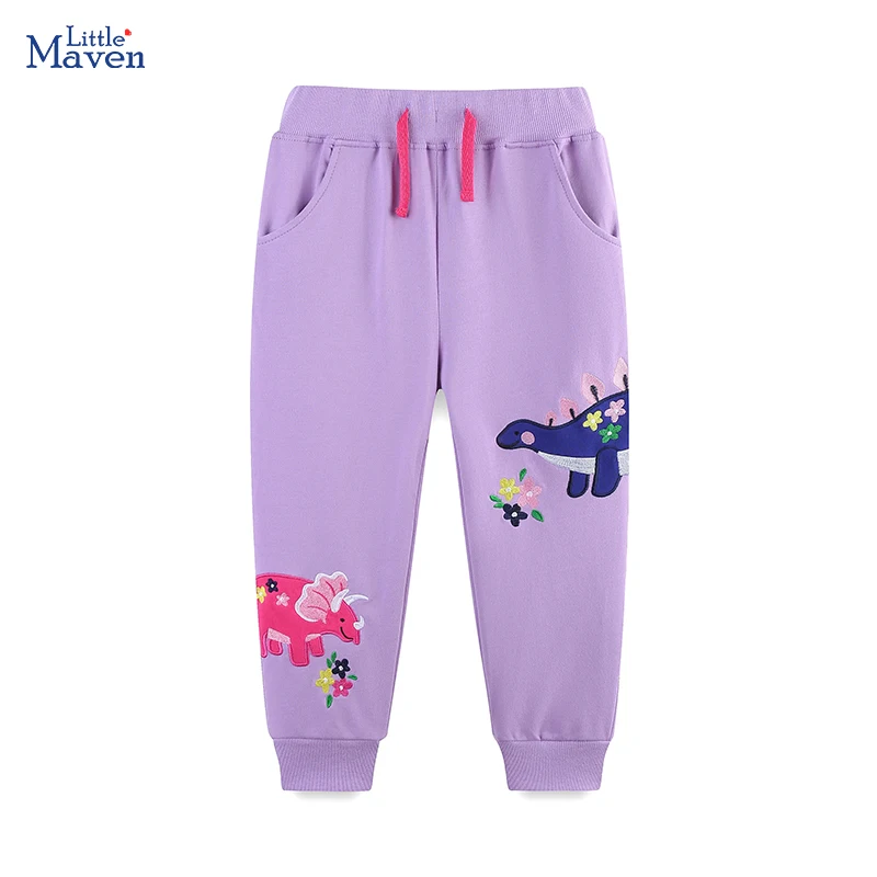 Little maven Baby Girls Casual Pants for Kids Cartoon Dinosaur Little Girls Trousers Autumn Spring Children's Costume Cotton