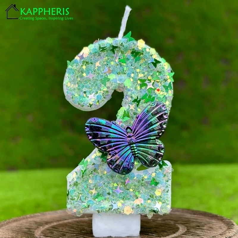 Green Butterfly Birthday Candle Number 1 Candle Birthday for Girls Cake Topper Decoration