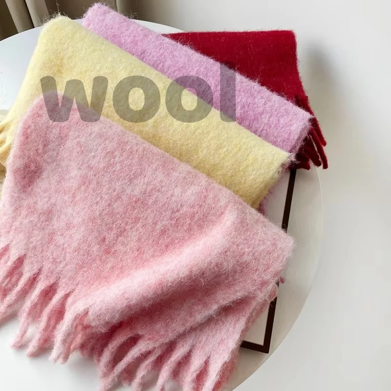 

Новый зимний шерстяной шарф 2025 года для женщин: длинный, теплый, кашемировый, однотонный, женский платок-хиджаб, пашмина, бандана, головной убор