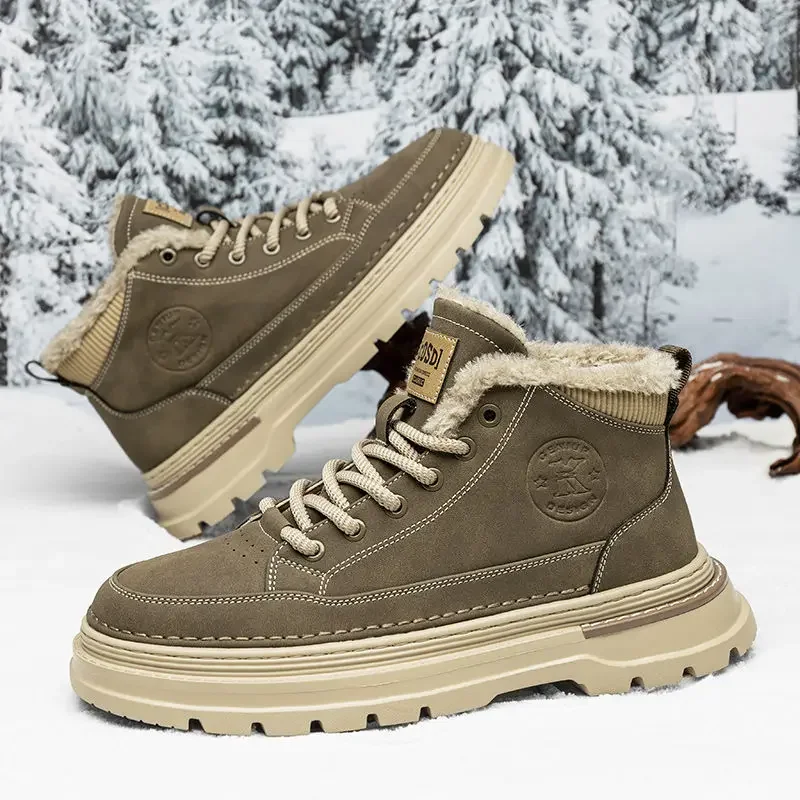 Sapatos de inverno masculinos plataforma rendas até botas de neve casuais quentes à prova de frio lã venda oferta marcas de alta qualidade pele confortável