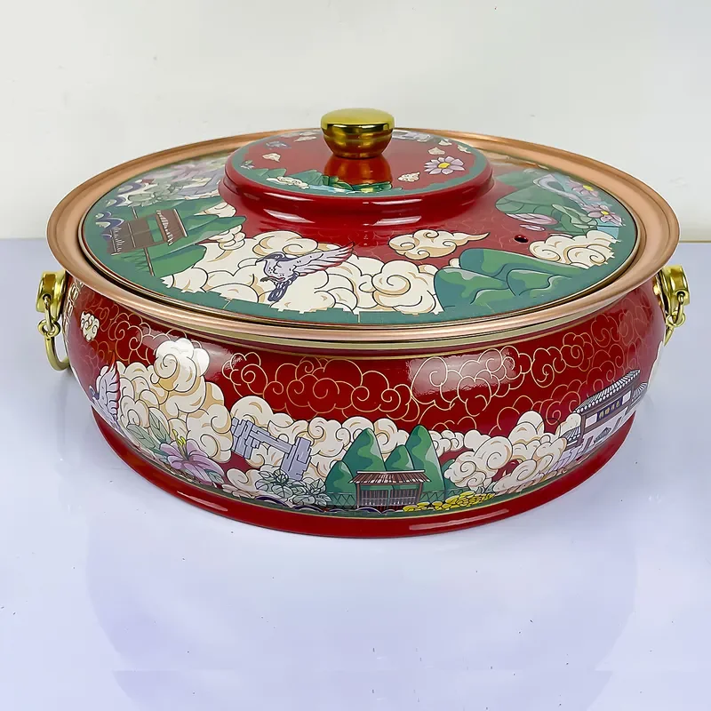 Thickened Copper Hot Pot for Induction Cooker Old Beijing Style Mandarin Duck Shabu Mutton Soup Base Household Commercial