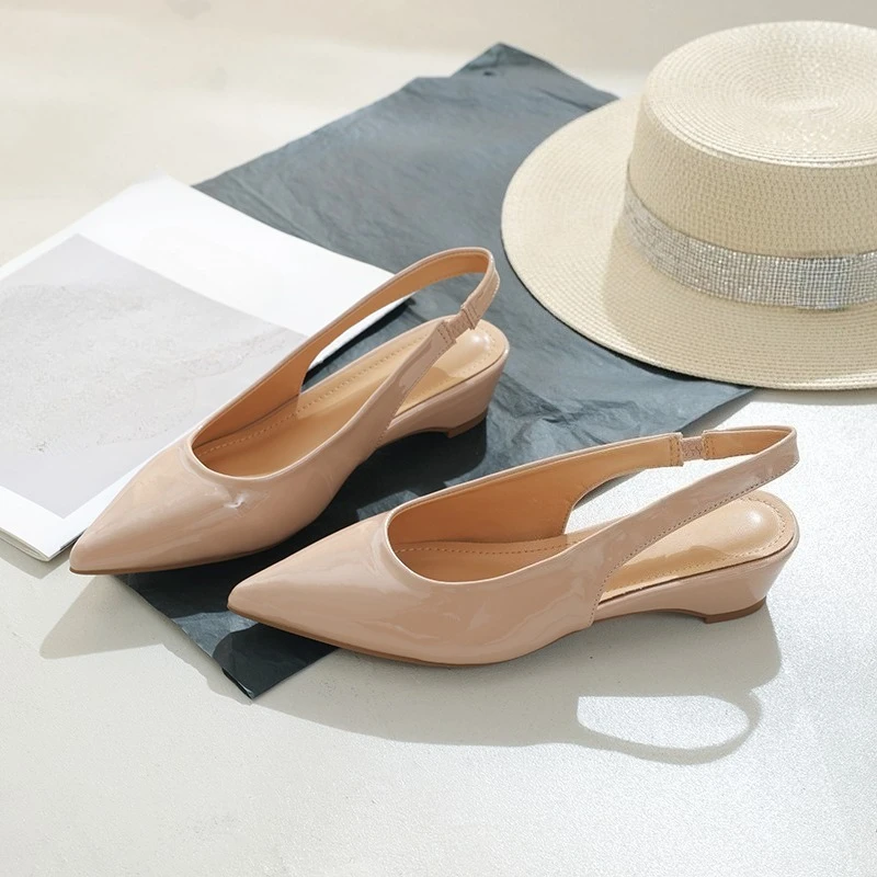 Fashion pointed-toe back sandals, elegant summer head-to-toe high heels, ladies' business casual chunky heel flats. Sizes 35-41