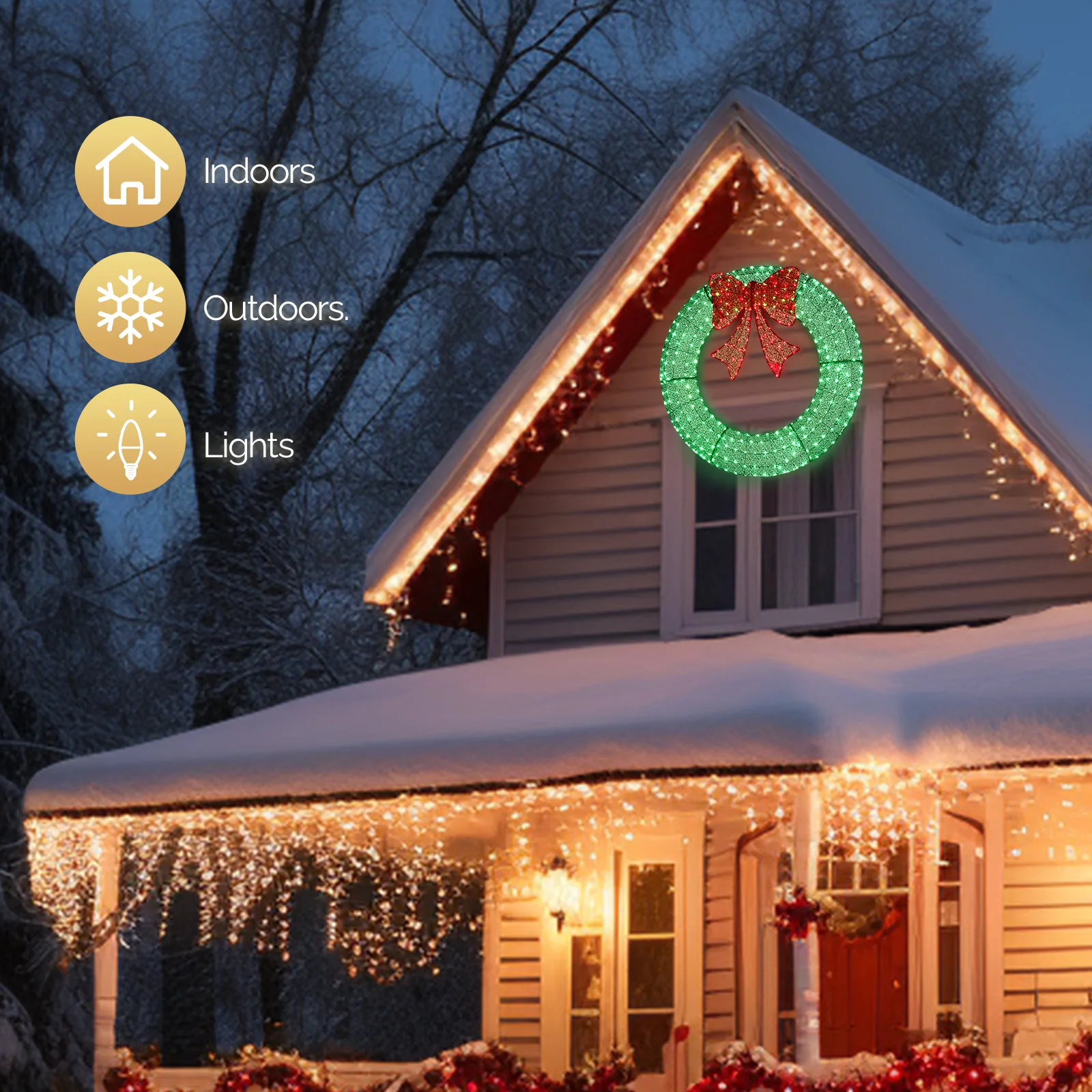 Pre-Lit Outdoor Christmas Wreath, decoração de metal LED, decoração do feriado para casa, jardim exterior, W 315 luzes, arco, 48"