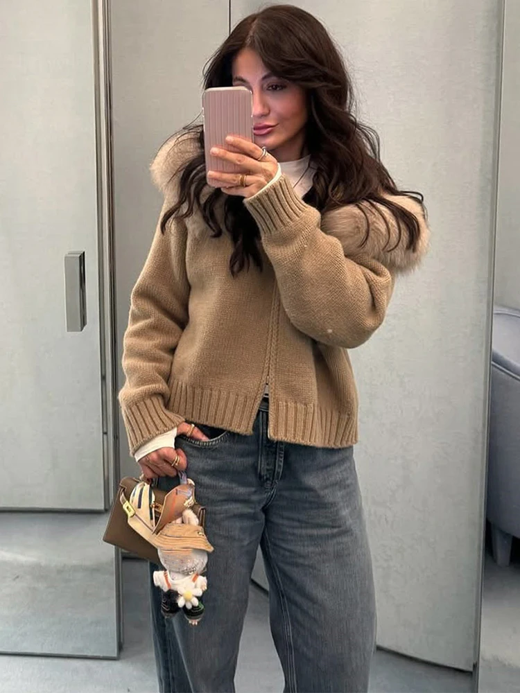 

Trendix Slim Knit Cardigan Hoodies Women 2025 Autumn New Solid Long Sleeve Sweater Coats Winter Street Vintage Basic Hoodie