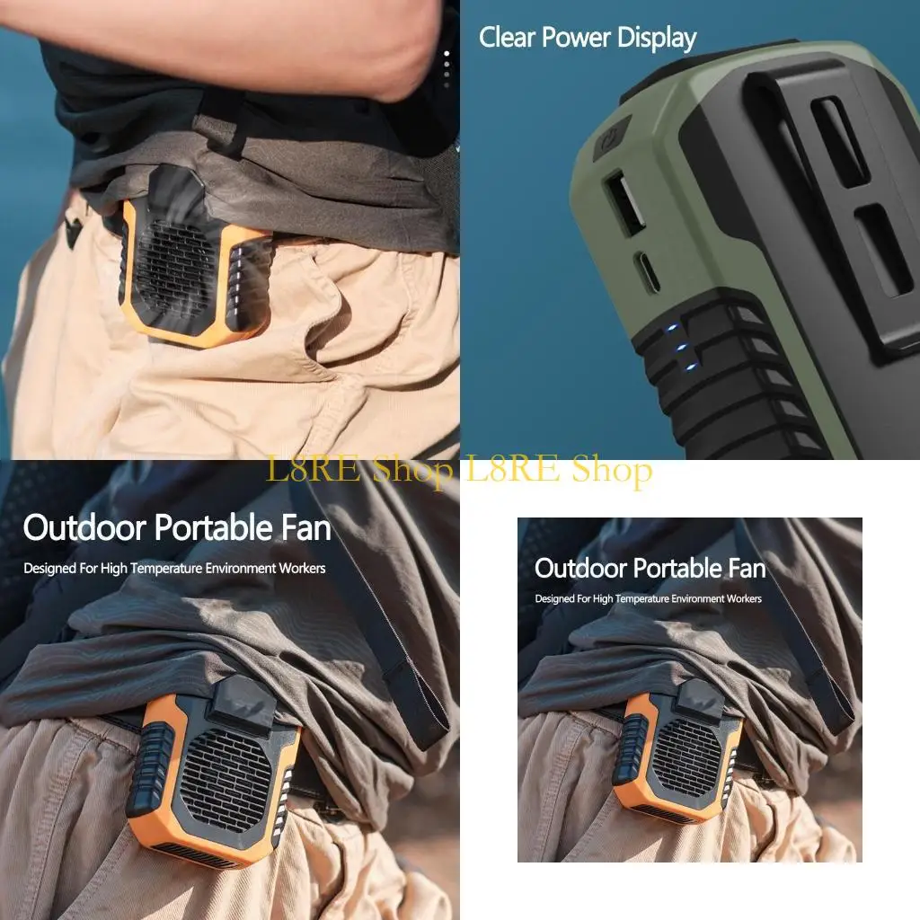 L8RE 3 Speeds Outdoor Fan For Office Outdoor Travel Hanging Waist Neck Powerbank Fan