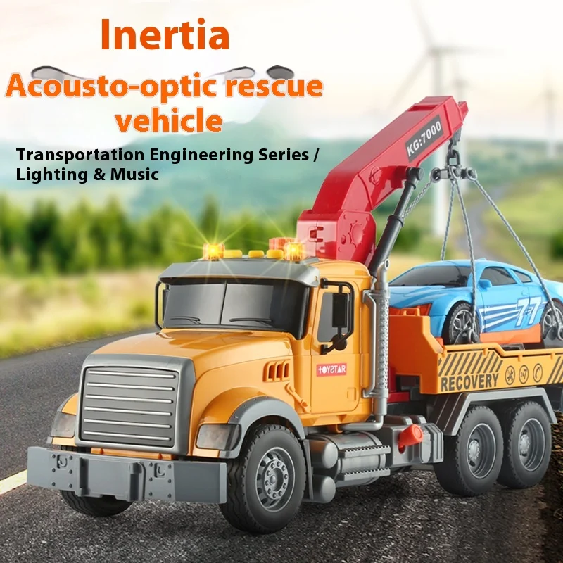 ホットシミュレーショントレーラーおもちゃ慣性フラットベッドレスキュー大型エンジニアリング車両道路輸送おもちゃの車男の子のための誕生日プレゼント