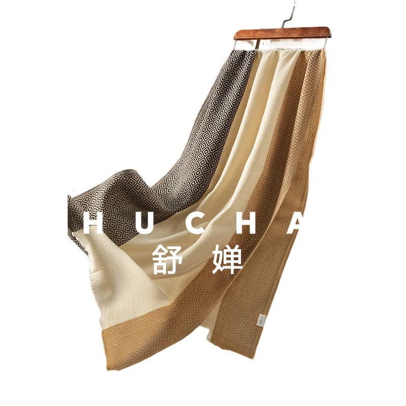 

Autumn and Winter Color Matching Jacquard 90 Wool Long Scarf Shawl Women 34F1 Scarf Women Luxury