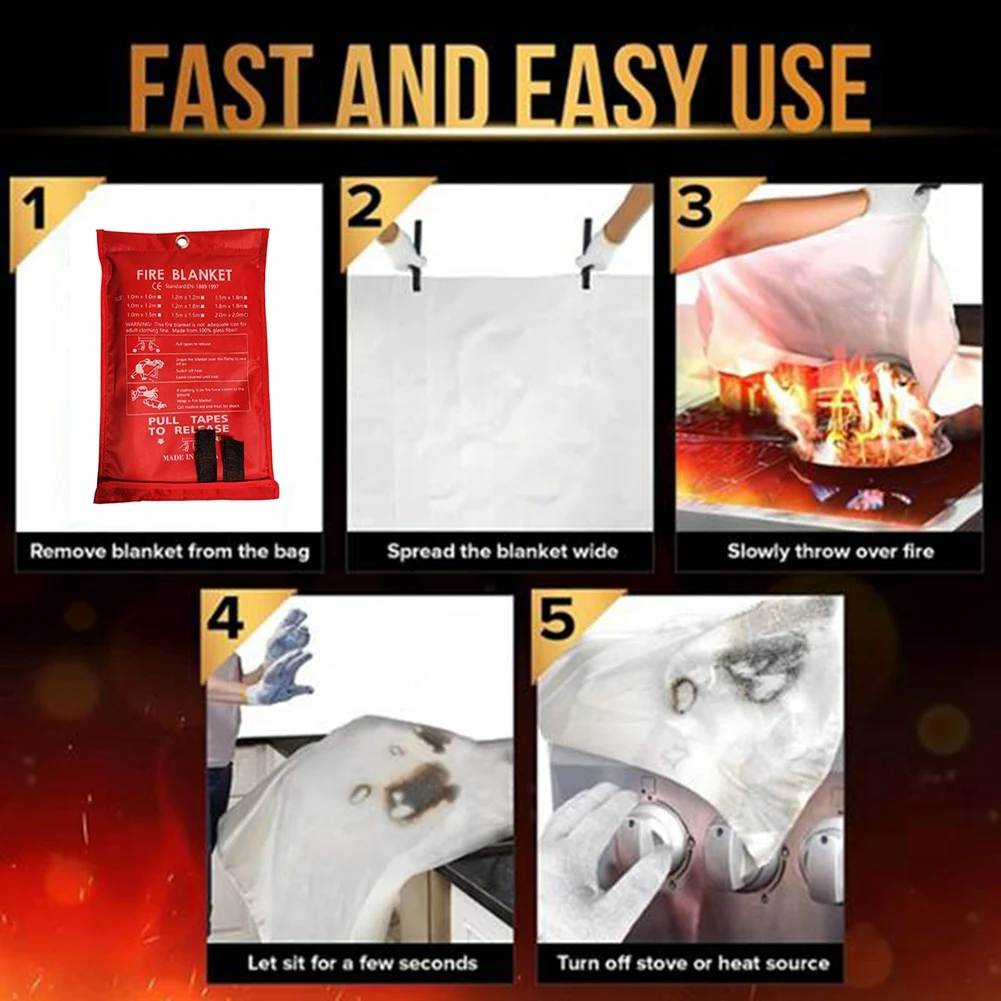 AED2-بطانية حريق للطوارئ، بطانية حريق، بطانية قمع الحريق للمطبخ، الشواية، الموقد (78.7 بوصة × 78.7 بوصة)