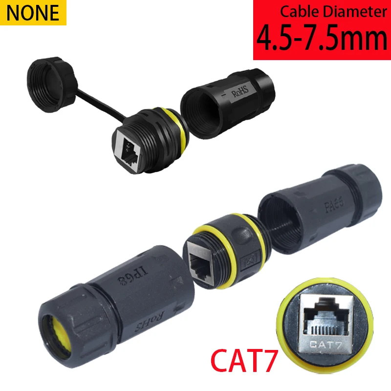 IP68 Nylon CAT7 Straight Ethernet Connector, Max 10Gb/s, Fits 4.5-7.5mm Cable Diameter