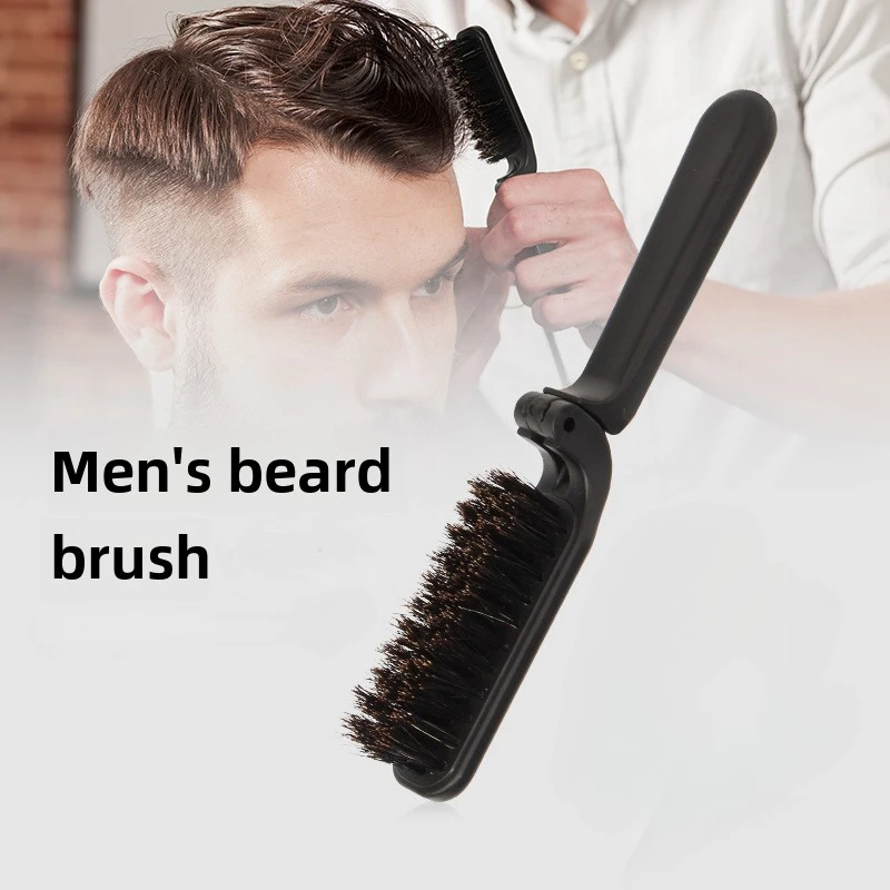 Salon Beard Men Bristle Hair Brush Barber Shaving Brush Foldable Handle Pocket Male Beard Hairbrush Mustache Combs Styling Tool