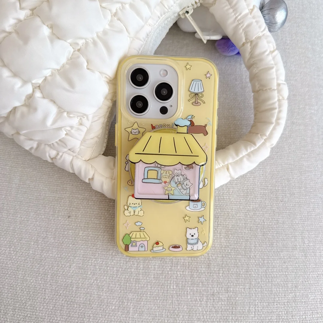 

Magnetic stand holder dog kitten imd two-in-one phone case for iphone 14 13 promax 15 16 pro max