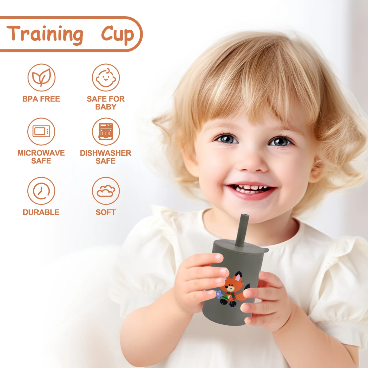150ML Baby Silicone Cup with Exquisite Pattern Lid Portable Drink Straw Cup Children Leak-proof Feeding Grandma Bottle Cup