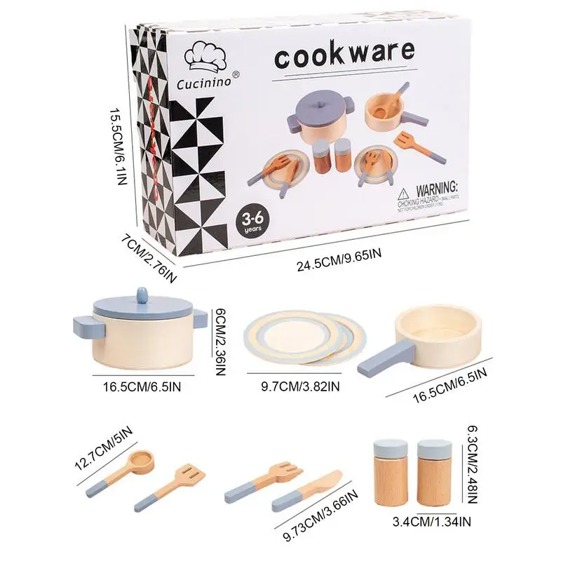 De madeira Finja Jogar Cozinhar Conjunto para Crianças, Brinquedos Montessori, Panelas e Panelas, Utensílios De Cozinha, 10 Pcs